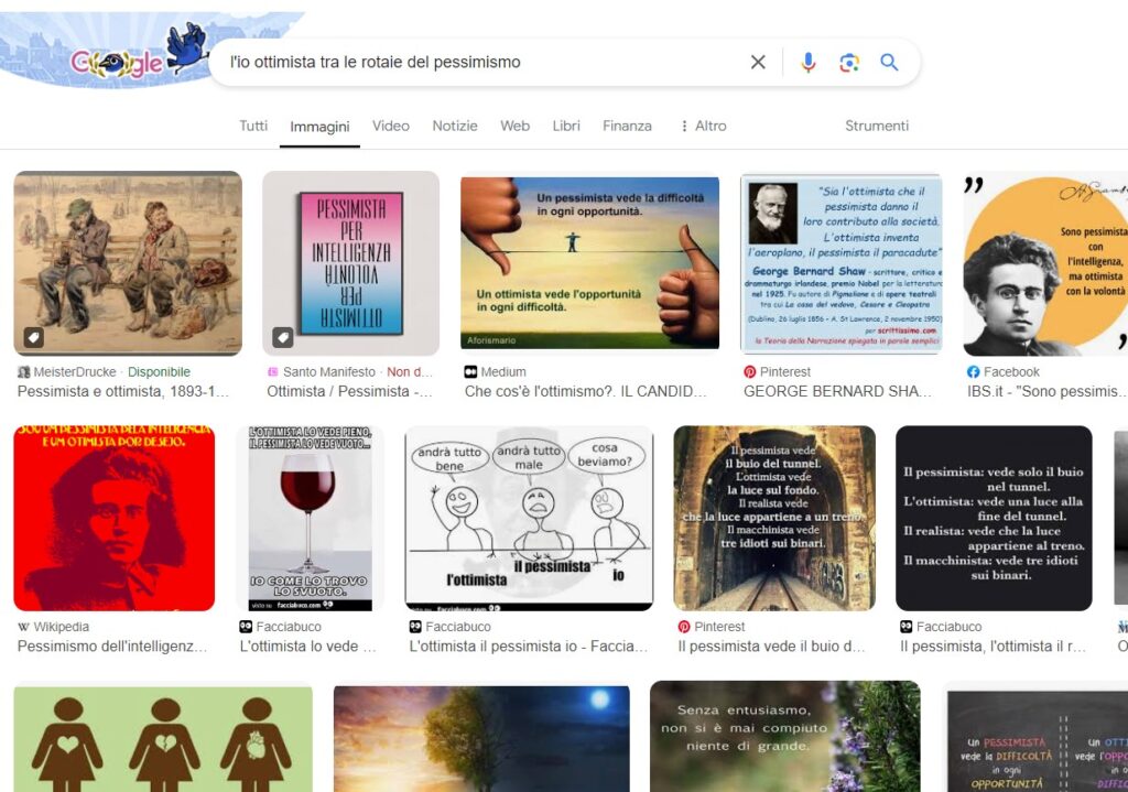 ricerca google su "l'io ottimista tra le rotaie del pessimismo"